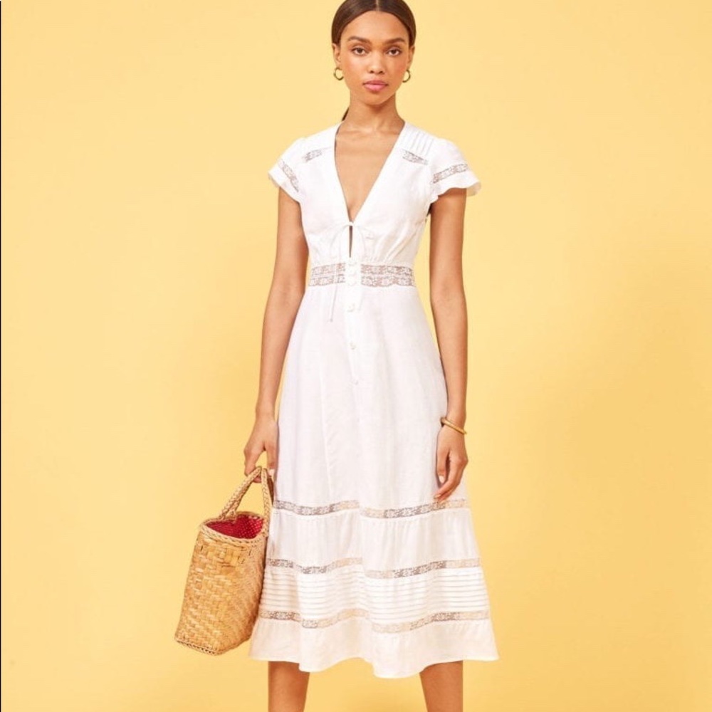 Reformation Cyndle White Linen Dress Size 2 NWT